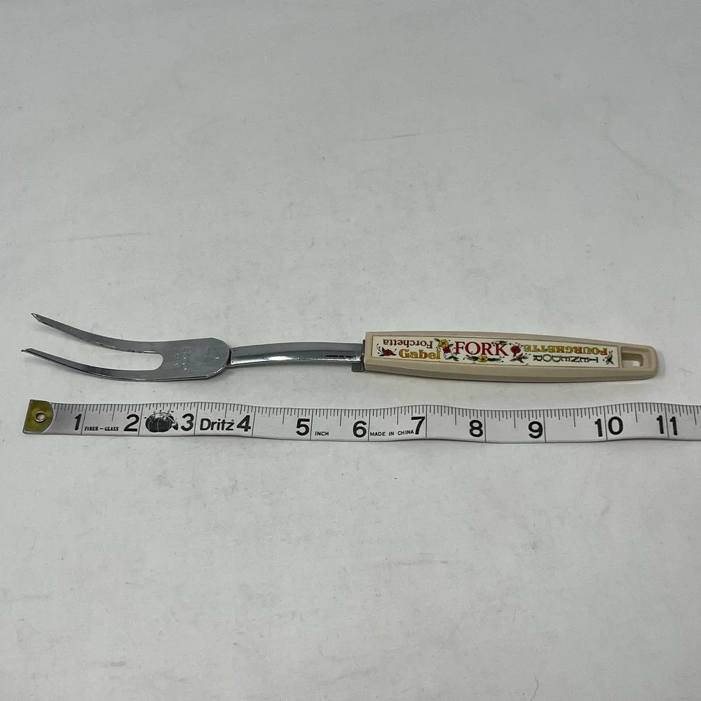 Vtg 60s EKCO Serving Fork USA 2 Tines Stainless Steel Utensil Plastic Handle